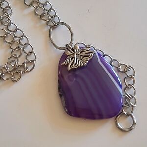 Purple Agate Pendant and Chain Necklace